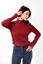 Women's Turtleneck Turtleneck Slim Fit Sweater Claret Red - 3