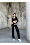 Women's Black Modal Fabric Crop Top Wide Leg Pants Casual Daily Two-Piece Set 7101 - 5