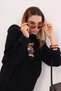 Women's Oversize Sweatshirt Hoodie Teddy Bear Retro Printed Black – Hooded, Kangaroo Pocket - 4
