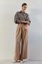 Oversize Navy Blue Camel Striped Women's Shirt - 6