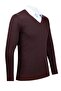 Men's V-Neck Knitwear Burgundy Sweater Patterned Steel Knit Classic Fit - 5015D - 2