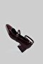 Short Heeled Blunt Toe Closed Back Belted Shoes Claret Red Patent Leather - 5