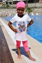 1709-1 Printed Short Sleeve Children's Pool Swimsuit-White-Pink - 5