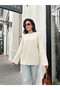 Women's Braided Knitwear Sweater with Pompom Pattern on the Sleeves - 3