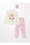 Lcwk Crew Neck Printed Long Sleeve Girls Pajamas Set and Buckle