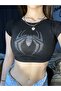 Black Glitter Stones Spiderman Spiderman Pattern Women Crop Body - 8