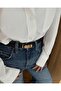 Gold Lock Buckle Stitched Belt 2cm Black - 2