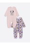 Lw - Crew Neck Long Sleeve Minnie Mouse Printed Baby Girl Jumpsuit 2 Pieces