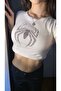 White Glitter Stones Spider Spiderman Women Crop Body