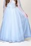 Girl's White Evening Dress with Sequin Embroidery on the Top and Transparent Tulle Sleeves with Buckle Detail - 3