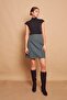 Lightweight Lycra Wool Winter Jacquard Fabric High Waist Lightweight Above-The-Knee Bell Skirt-Light Green Houndstooth