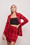 Winter Woolen Fabric High Waist Above Knee Pencil Skirt-Red Checkered - 5