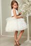 Girl's Glittery Bow Detailed Layered Tulle White Evening Dress - 4
