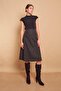Women's Winter Woolen Jacquard Light Lycra Fabric High Waist Long A-Line Skirt-Khaki Diagonal