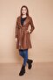 Belted Ecological Faux Leather Long Below Knee Sports Jacket Trench Coat-Tan