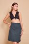 Lightweight Lycra Wool Winter Jacquard Fabric High Waist Lightweight Above-The-Knee Bell Skirt-Green Houndstooth - 5
