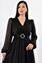 Double-Breasted Collar Glittery Tulle Dress GRS3590 - 2