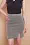 Jacquard Glitter High Waist Front Slit Lined Pencil Light Lycra Skirt-Cream - 4