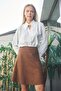Lightweight Lycra Suede Fabric High Waist Above Knee Short Kilos Skirt-Tan
