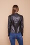 Ecological Faux Leather V-Neck Long Sleeve Zipper Blazer Jacket-Black - 6