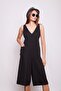 Shoulder-Tied, Pocketed, Wide-Leg Jumpsuit - Black