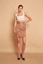 Leather Detailed High Waist Lightweight Lycra Fabric Pencil Skirt -Camel - 5