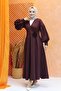 Rose Detailed Balloon Sleeve Hijab Dress-Bordo - 4