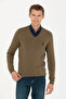 Men's Khaki V-Neck Sweater 50277106-Vr027 - 3