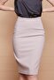 Lined High Waist Below-Knee Lightweight Lycra Slit Fabric Office Pencil Skirt-Stone - 4