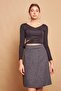 Women's Tweed Fabric High Waist A-Line Skirt-Anthracite Houndstooth - 5