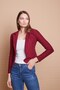 Collared Flato Pocketed Long Sleeve Cotton Fabric Short Blazer Office Jacket - Burgundy - 3