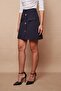 Women's Above Knee High Waist Front Buttoned Pocket Cover Lightweight Lycra Fabric Bell Skirt-Navy Blue - 5