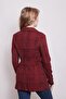 Plaid Pattern Collared Long Sleeve Single Button Woolen Fabric Blazer Jacket-Burgundy Plaid - 5