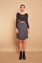 Women's Tweed Fabric High Waist A-Line Skirt-Anthracite Houndstooth