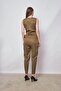 100% Iyocell Flowy Stylish Fabric Wrap-Around Double-Breasted Lace-Up Pocketed Pleated Front Slim Leg Jumpsuit - Khaki - 7