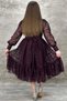 Girl's Plum Evening Dress with Transparent Sleeves, Pearl Beaded Neck and Ruffled Hem - 3