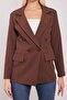 Women's Button Detailed Long Sleeve Stylish Office Ornamental Pocket Flap Fabric Blazer Jacket-Brown - 5