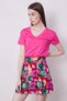 Women's Voile Patterned High Waist Ruffle Mini Skirt -Magenta Floral - 6