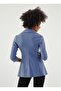 Kapri Three Quarter Sleeve Ornamental Pocketed Office Blazer Fabric Jacket-Dirty Blue - 4