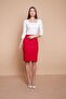 Lined High Waist Below Knee Light Lycra Slit Fabric Office Pencil Skirt -Red - 3