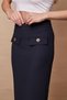 Women's High Waist Pocket Flap Front Slit Light Stretch Fabric Below the Knee Pencil Skirt - Navy Blue - 5