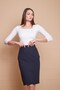 Lined High Waist Below Knee Light Lycra Slit Fabric Office Pencil Skirt - Navy Blue - 3