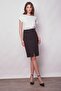 Women's High Waist Front Slit Light Lycra Stylish Fabric Below the Knee Office Pencil Skirt - Black - 5