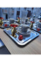 2 Pieces Luxury Square Stainless Steel Silver Color 21X21Cm Coffee Serving Presentation Tray & Plate - 2