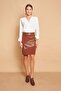 Leather Detailed High Waist Lightweight Lycra Fabric Pencil Skirt - Tan