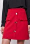 Women's Above Knee High Waist Front Buttoned Pocket Covered Lightweight Lycra Fabric Bell Skirt-Red - 7