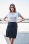 Women's High Waist Pleated Light Lycra Stylish Fabric Knee Length Bell Skirt-Black - 2