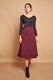 Women's Winter Woolen Jacquard Light Lycra Fabric High Waist Long A-Line Skirt-Burgundy Diagonal - 2