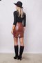 Women's Lightweight Lycra Leather High Waist Slit Above Knee Pencil Skirt-Tan - 7