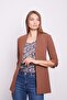 Hakim Yaka Flato Pocketed Sleeve Slit Long Blazer Cotton Stretch Fabric Fabric Jacket - Tan - 6